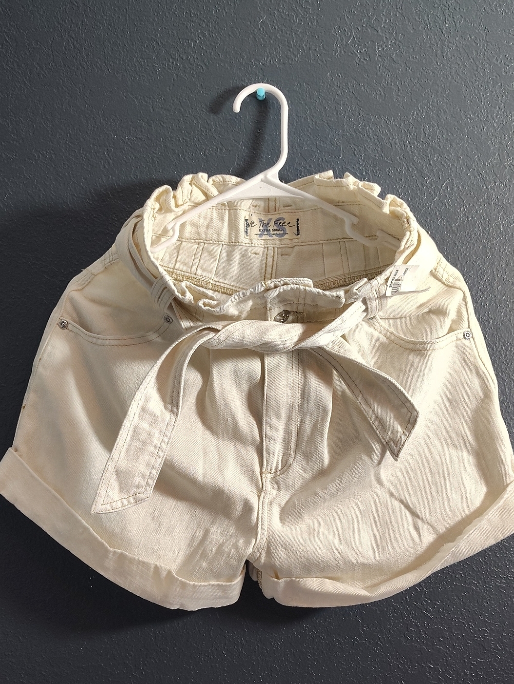 We The Free By Free People Denim Paperback High-Waist Tie-Belt Cream Shorts